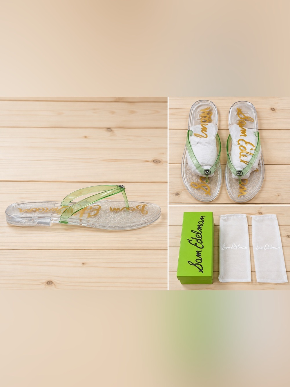 Sam Edelman Dean Clear Green Jelly Thong Flat Sandals Size 9 New
